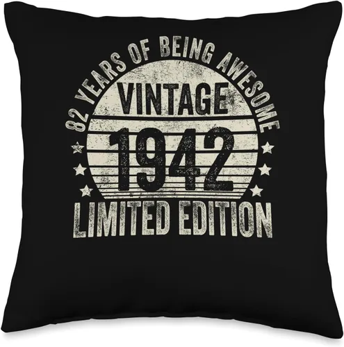 82 Year Old Vintage 1942 Limited Edition Bday Retro 82nd Birthday Gifts Men Women Throw Pillow, 16x16, Multicolor