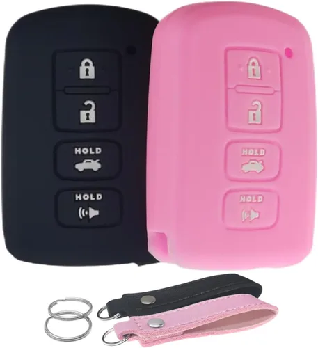 Miniatura 8 de Funda de silicona para llavero con control remoto sin llave, compatible con Toyota Avalon Camry Corolla Highlander RAV4, 4 botones (negro + gris)