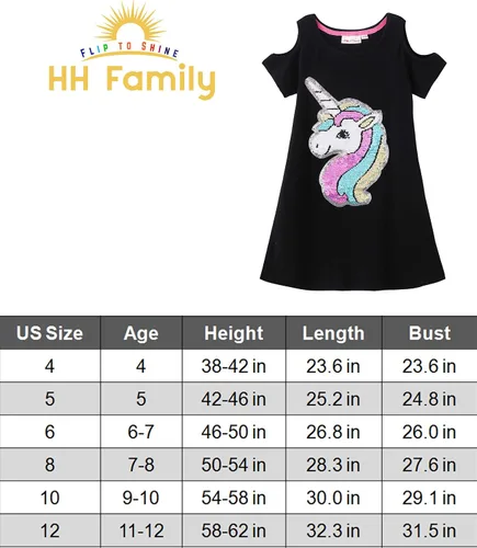 Miniatura 7 de HH Family Vestido de lentejuelas para niñas, vestido de unicornio sirena arco iris casual con vuelo, Arco iris