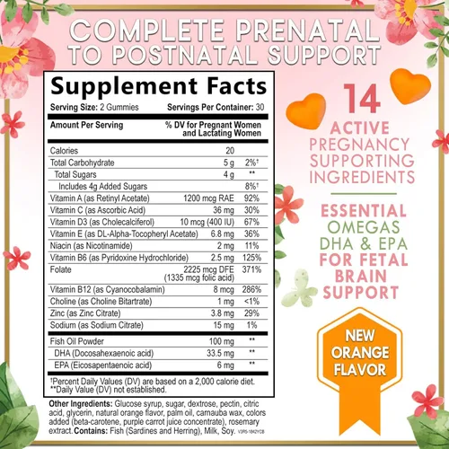 Miniatura 2 de Vitaminas prenatales para mujeres – Multivitamínico completo para el embarazo – Ácido fólico, Omega 3 DHA, colina, vitamina D – Apoyo esencial