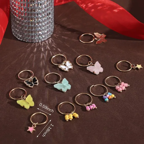 Miniatura 5 de WILLBOND - 18 piezas de joyería dorada para trenzas de cabello de mariposa, anillos trenzados, joyería colorida para rastas de rastas, regalos
