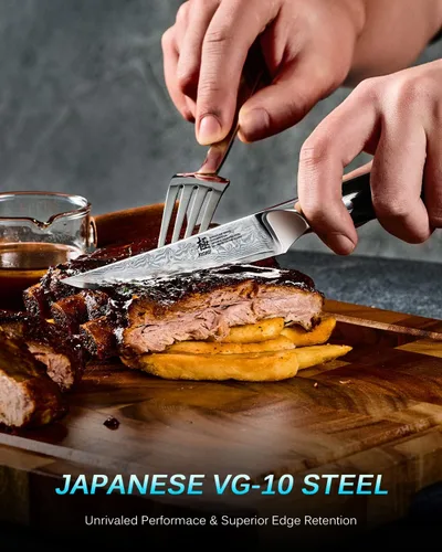 Miniatura 8 de Juego de 4 cuchillos para carne de la serie Gin de KYOKU, cuchillos para carne de 4.5", juego de cuchillos de cocina de acero inoxidable damasco