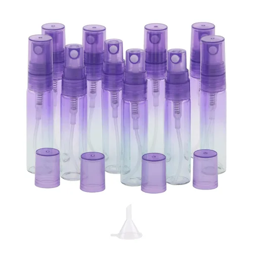 Miniatura 8 de Juego de 10 botellas pulverizadoras de muestra, botellas de vidrio vacías de 0.17 onzas líquidas con embudo, pequeños frascos rociadores Gradiente