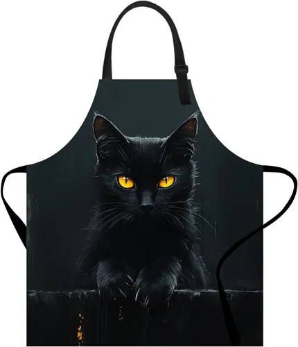 Miniatura 16 de Delantal divertido con bolsillo para mujeres y hombres, delantal de cocina ajustable para barbacoa y horneado con lindos animales y flores