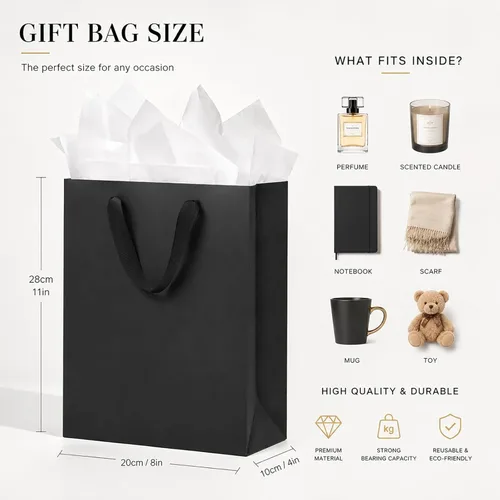 Miniatura 3 de 10 bolsas de regalo con papel de seda de 8 x 4 x 11 pulgadas.