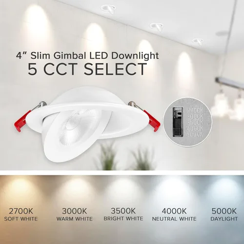 Miniatura 6 de Maxxima Foco flotante LED empotrable ultrafino giratorio de 4 pulgadas, 900 lúmenes, 5 CCT seleccionables 2700 K/3000 K/3500 K/4000 K/5000 K, Blanco