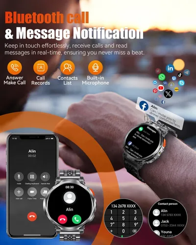 Miniatura 4 de Relojes inteligentes militares para hombres con llamada Bluetooth, pantalla HD de 1.85 pulgadas, reloj inteligente impermeable con linterna, 114