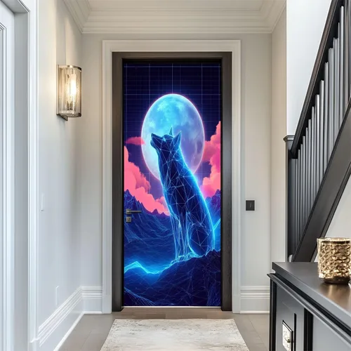 Miniatura 11 de Calcomanías para puerta, murales 3D, neón, retro, arcade, 80, máquinas de arcade, luces de neón, diseño retro, murales, papel tapiz autoadhesivo