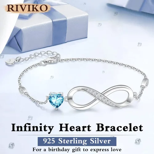 Miniatura 3 de RIVIKO Pulsera con dije de símbolo de corazón de amor infinito para mujer, plata de ley 925, ajustable, cumpleaños, día de San Valentín, Navidad