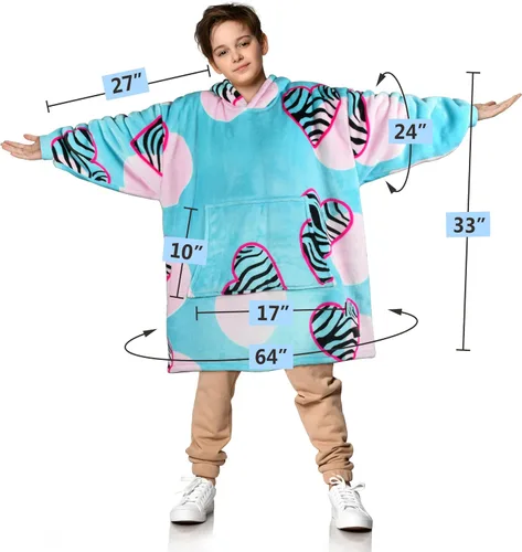 Miniatura 3 de Solaris Zebra - Sudadera con capucha estilo manta para niños con diseño con temática de amor, acogedora y cálida de forro polar Sherpa, para Corazón