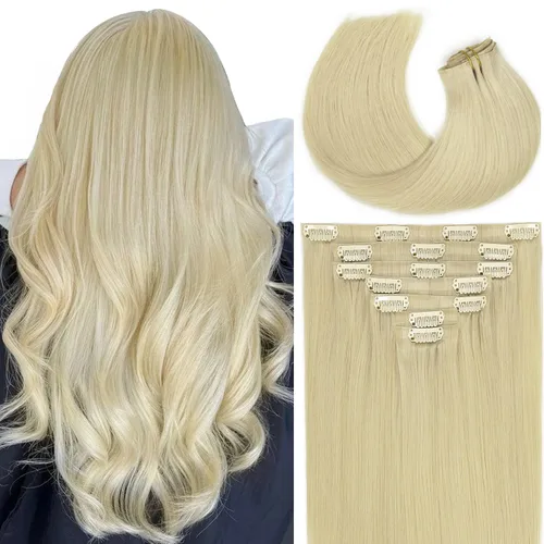 Miniatura 31 de Lacer Hair Glam - Extensiones de cabello humano con clip, sin costuras, color negro hueso, 4.33 oz, 7 unidades, 20 pulgadas, con clip de trama
