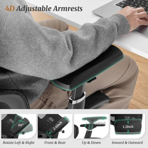Miniatura 6 de Cozyman Silla de oficina ergonómica con reposapiés, soporte lumbar ajustable de 5 niveles y reclinación de 90-135°, reposacabezas 3D y reposabrazos