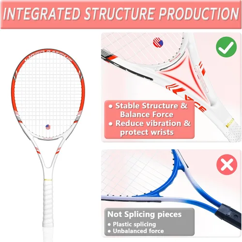 Miniatura 2 de Raqueta de tenis profesional para adultos, 2 jugadores de 27 pulgadas, raqueta de tenis de velocidad aceptable para principiantes y profesionales