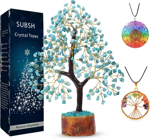Miniatura 26 de Árbol de la vida de cristal amatista de 10-12 pulgadas con 2 colgantes de chakra – Bonsái de cristal sanador, árbol del dinero para energía