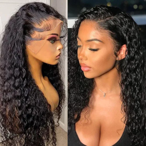 Wingirl - Pelucas de cabello humano con malla frontal transparente HD de 13 x 4, densidad del 180 %, pre-sacado con pelo de bebé, sin pegamento, 13