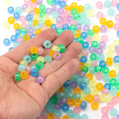 Miniatura 4 de Gxueshan 1000 piezas cuentas de acrílico Pony de 9 colores 6 x 9 mm a granel que brillan en la oscuridad para collar, pulsera de la amistad, trenzas