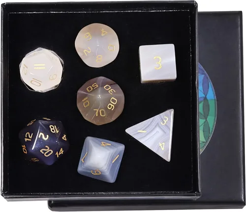rockcloud Juego de 7 dados poliédricos DND de cristal de ágata gris, dados hechos a mano con caja de dados para juegos de mesa RPG MTG, decoración