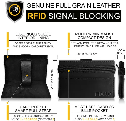 Miniatura 4 de Fidelo Bifold Leather Minimalist Wallet RFID Slim Wallet for Men with Money Clip