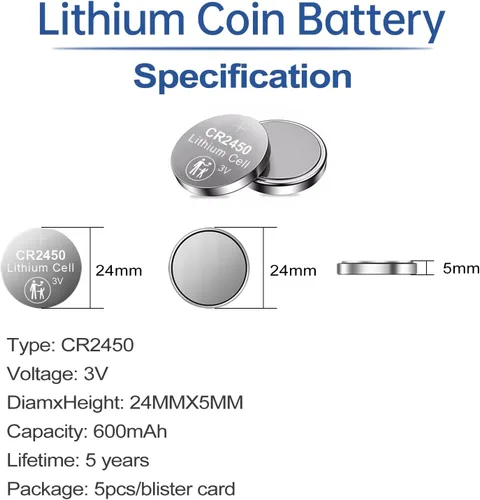 Miniatura 3 de PGSONIC Batería de litio CR2450 3V (5pcs)