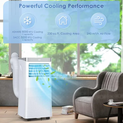 Miniatura 3 de COSTWAY Aire acondicionado portátil, enfriador de aire de 8000 BTU con modo ventilador y deshumidificador para habitaciones de hasta 230 pies