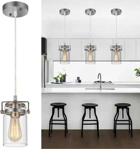 Miniatura 15 de Iluminación colgante para isla de cocina, lámpara colgante de cristal moderna lineal para comedor, 1 luz, lámpara colgante industrial para techo