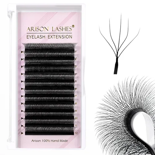 Miniatura 20 de Arison Lashes Extensión de pestañas en forma de W 5D, abanicos prefabricados de volumen suave natural, abanicos de imitación de visón negro mate, 12