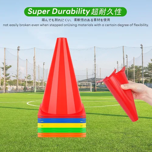 Miniatura 3 de BiAnYC Conos de tráfico de plástico de 7 pulgadas para entrenamiento deportivo, juego de 10, 5 colores (naranja/amarillo/rojo/azul/verde)