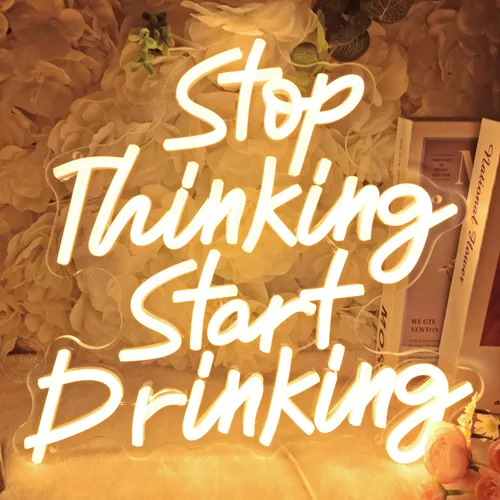 Miniatura 9 de Planzo Letrero de neón con texto en inglés "Stop Thinking Start Drink" para decoración de pared, para el hogar, bar, pub, bistró, hombre, cueva
