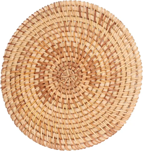 Miniatura 7 de Manteles individuales redondos tejidos, manteles individuales de mimbre natural, resistentes al calor, antideslizantes, manteles redondos trenzados