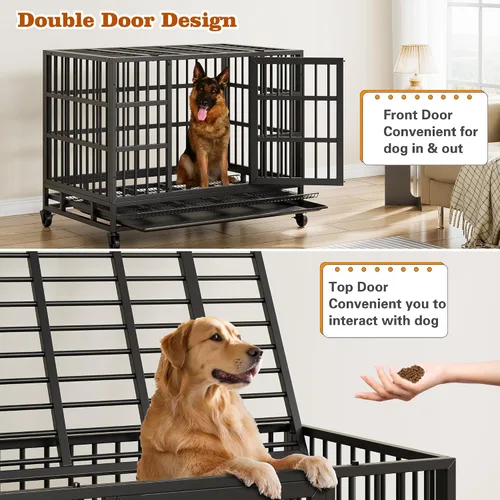 Miniatura 6 de Vongrasig Jaulas para perros indestructibles resistentes de 48/38 pulgadas, jaula de escape de doble puerta, jaula de metal reforzado para mascotas