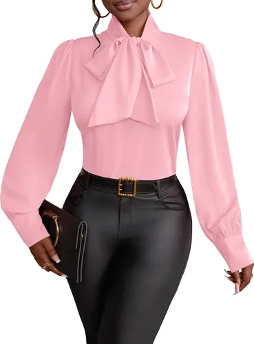 Miniatura 19 de Vrtige Camisa de mujer elegante con cuello de lazo, manga larga, blusa para la oficina