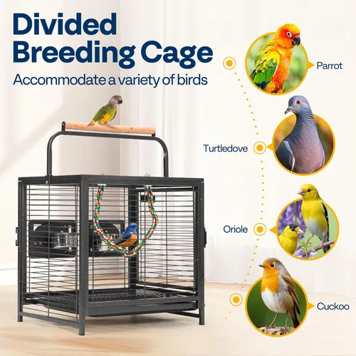 Miniatura 6 de VIVOHOME Jaula de viaje de hierro forjado de 19 pulgadas para loros, conures, tortolito, cacatúa, periquitos, color negro