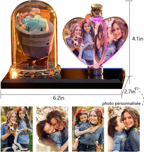 Miniatura 3 de Foto de cristal 3D personalizada, marco de fotos de cristal en forma de corazón, luz nocturna personalizada, el mejor regalo para parejas, amantes
