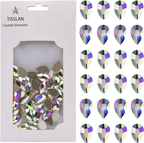 Miniatura 13 de 100 piezas de diamantes de imitación de cristal iridiscente púrpura iridiscente AB pera 3D laminados para uñas, dijes de decoración de 3 tamaños