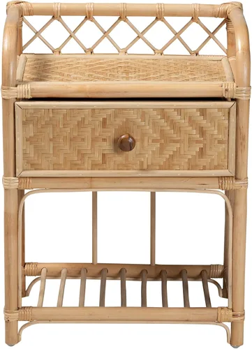 Miniatura 5 de bali & pari Kobie - Mesita de noche moderna de ratán natural bohemio con 1 cajón