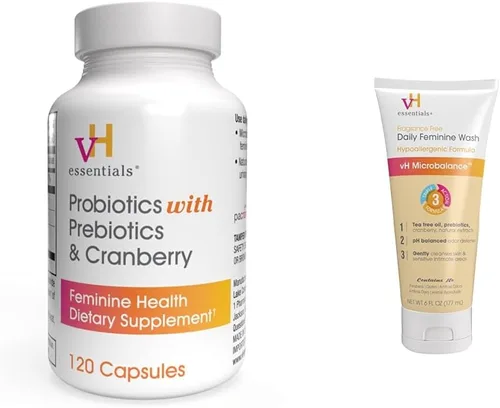 vH essentials Probióticos con prebióticos y arándanos suplemento de salud femenina y lavado femenino diario - Sin fragancia, hipoalergénico
