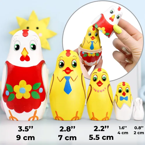 Miniatura 3 de AEVVV Juego de 5 muñecas de anidación de pollo - Decoración de cocina de pollo - Muñecas apilables de madera - Muñeca Matryoshka pintada a mano rusa