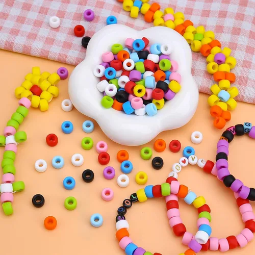Miniatura 5 de 300 piezas de cuentas de pony de silicona para trenzar el cabello, colores negros 6 * 9 mm cuentas de kandi suaves para hacer pulseras, bolígrafos
