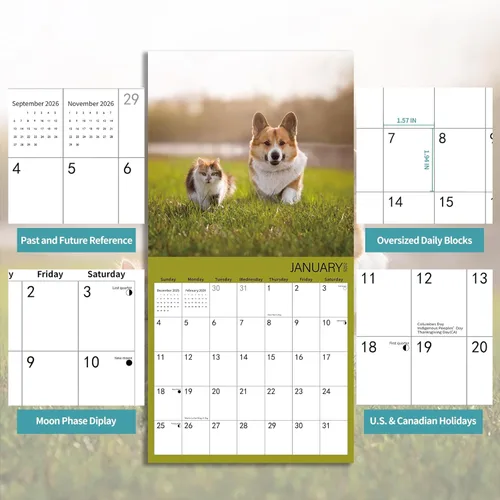 Miniatura 3 de Calendario de pared 2026, calendario 2026, calendario mensual de pared de amistad con animales, 12 x 24 pulgadas abierto, calendario planificador