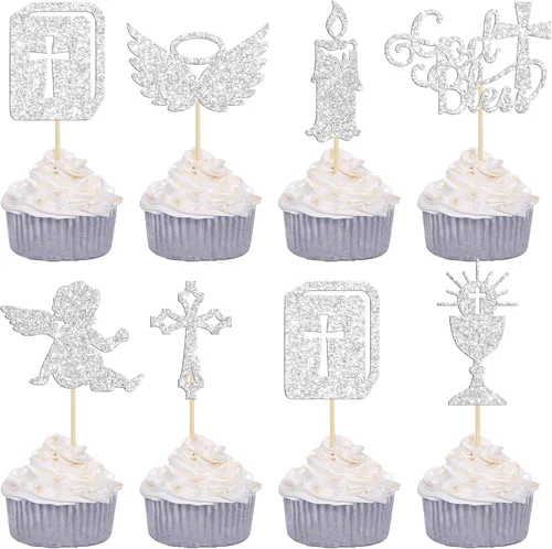 Miniatura 16 de Gyufise Decoración para pastel de primera comunión para bautismo cristiano, decoración religiosa de Dios bendiga Baby Shower para niños, decoración