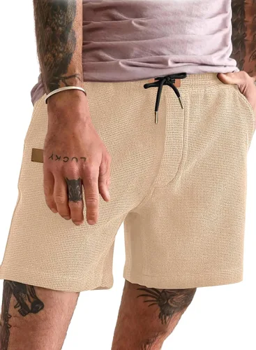 Miniatura 20 de JMIERR pantalones cortos casuales de 5"/ 7" para hombre, con cintura elástica de estilo gofrado, cordón de ajuste, pantalones cortos