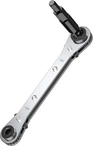 Miniatura 8 de Llave de Servicio HVAC, Llave de Trinquete Curva de Refrigeración 3/8" 1/4" 5/16" 3/16" Herramienta de Trinquete AC Ullnosoo con Adaptador de Boca