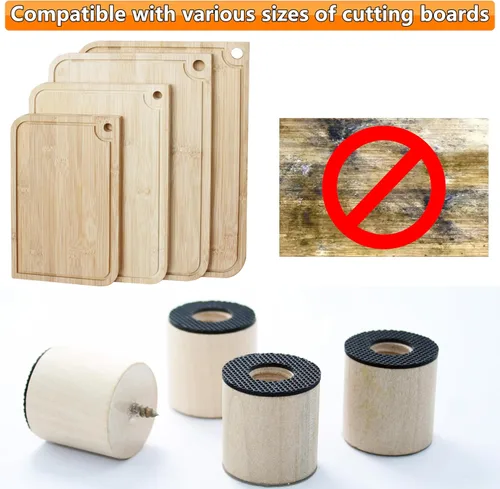 Miniatura 6 de Tabla de cortar patas ajustables, patas ajustables de madera para tabla de cortar de encimera, kit para elevar y antideslizante tus tablas de cortar