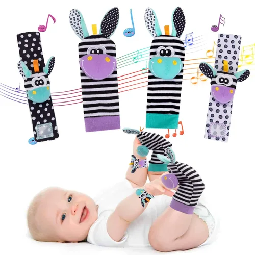 PADONISE - Sonajeros de muñeca para bebés, calcetines con sonajero, juego de correas de muñeca, calcetines de dibujos animados, lindos animales,