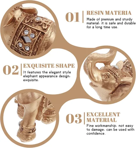 Miniatura 4 de Elephant Decor for Home, Golden Resin Elephant Statue, 3.5 Inch Feng Shui Figurine for Office Desk & Shelf