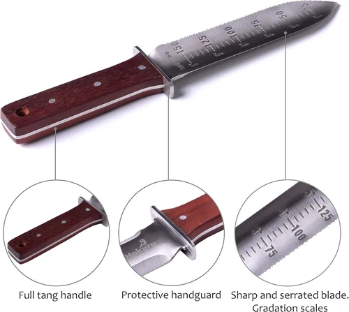 Miniatura 3 de Cuchillo Hori Hori - Herramienta de jardinería para jardinería, excavación, deshierbe, corte, plantación con funda de cuero, hoja de acero