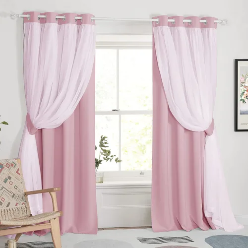 Miniatura 34 de PONY DANCE Cortinas Opacas con Superposición de Gasa, Cortinas de Doble Capa con Aislamiento Térmico Mix & Match para Oscurecer Habitaciones