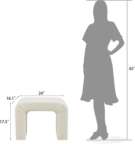 Miniatura 3 de Boucle - Taburete otomano redondo, de sherpa, pequeño y moderno reposapiés tapizado para maquillaje, sala de estar, entrada, dormitorio, beige