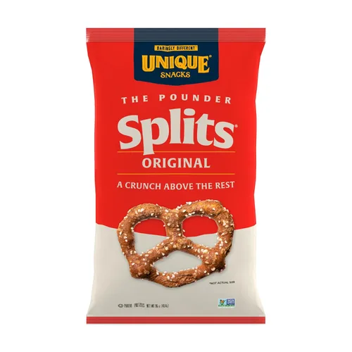 Unique Snacks Original Splits Pretzels, deliciosa bolsa de aperitivos horneados estilo casero, OU Kosher, y alimentos sin OGM, sin sabor artificial,