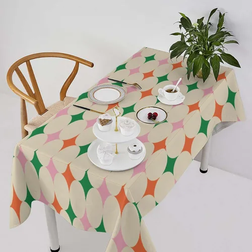 Miniatura 26 de Mantel retro moderno de mediados de siglo, diseño de colores retro de los años 50, resistente al agua, mantel lavable para cocina, comedor, fiesta